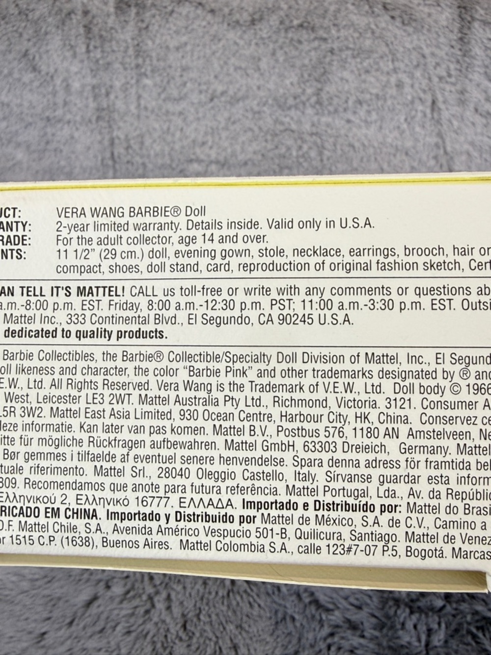 Vera Wang Barbie Doll- 1998 Designers’ Salute to Hollywood Collection- Mattel - Picture 12 of 12